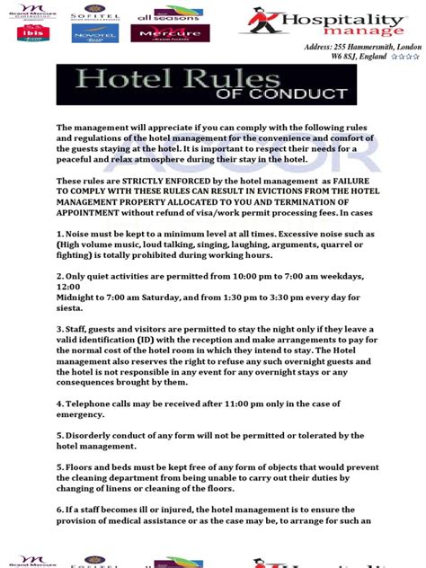 Printable Hotel Rules And Regulations